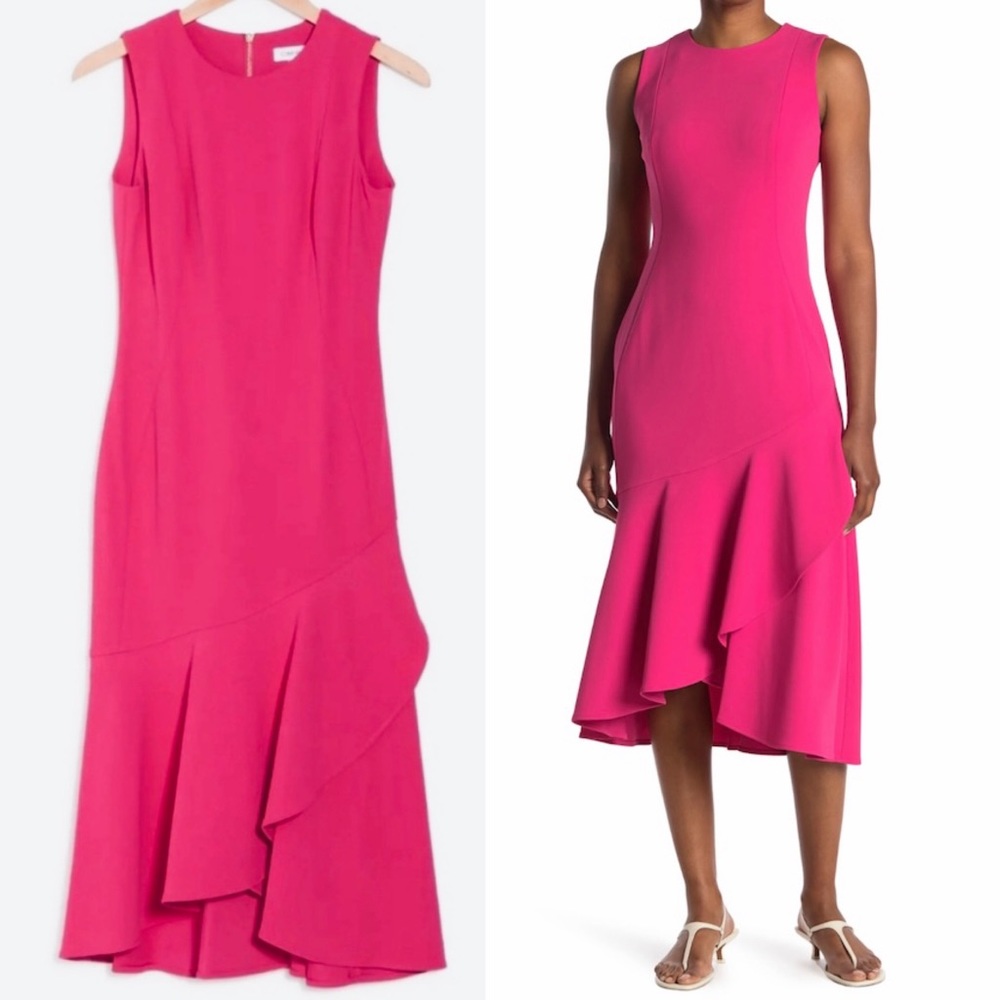 Hibiscus Pink Calvin Klein Women's Ruffle Hem Sheath dress size 6 or 8